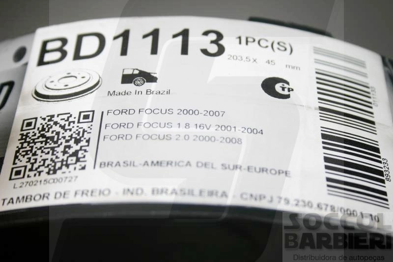 TAMBOR FREIO TRASEIRO COM CUBO 4 FUROS FORD NOVO FIESTA 02/ ECOSPORT 1.0/1.6/2.0 4X2 03/ FOCUS 00/08