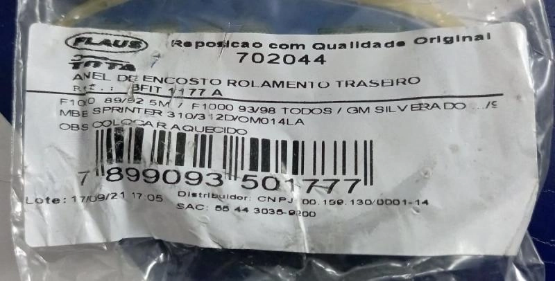 ANEL ENCOSTO ROLAMENTO SEMI EIXO TRASEIRO FORD F-1000 93/98 - GM SILVERADO 97/ - DANA 46 - DANA 60