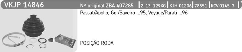 KIT REPARO COIFA HOMOCINÉTICA LADO RODA VW GOL/VOYAGE/SAVEIRO /96 SANTANA /92 20X76X84MM