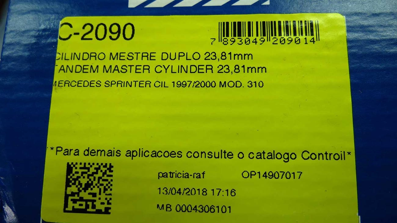 CILINDRO MESTRE FREIO DUPLO 23.81MM MB SPRINTER 310 97/2000