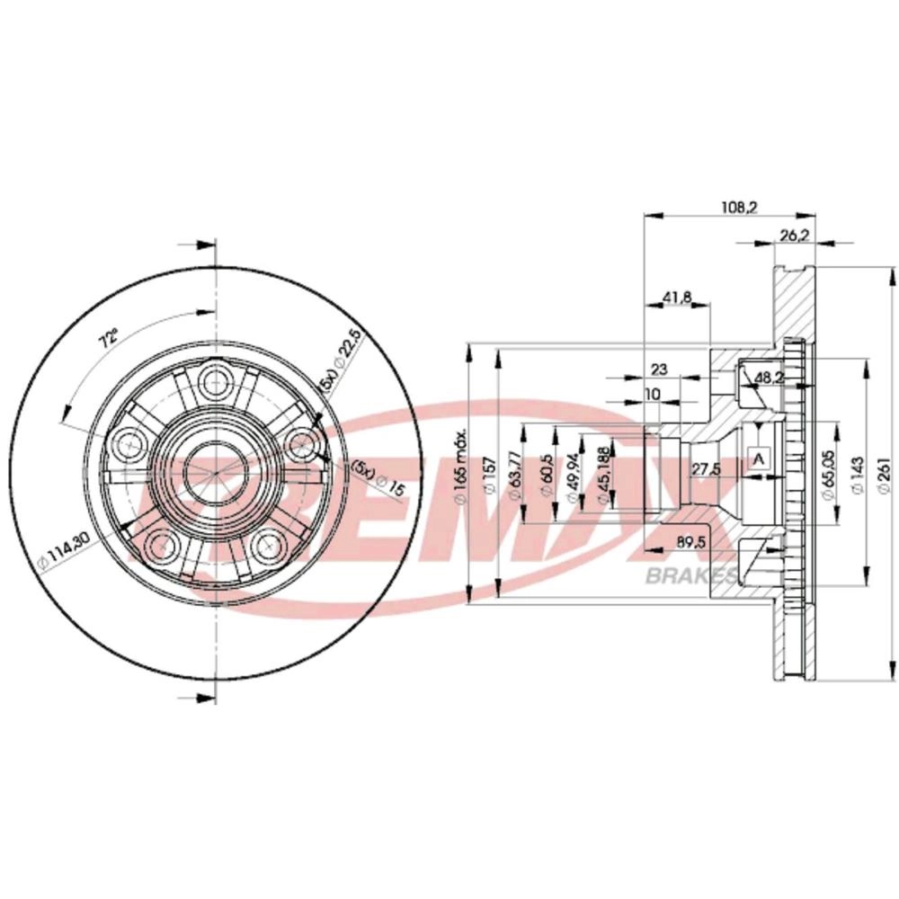 DISCO FREIO DIANTEIRO COM CUBO VENTILADO 261MM FORD RANGER 94/02 4X2 2.5/4.0 4X4 98/04