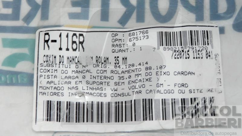 ROLAMENTO DO CARDAN GM A/C/D-10/14/20/40 A/C/D-60 - SISTEMA ORIGINAL 35MM
