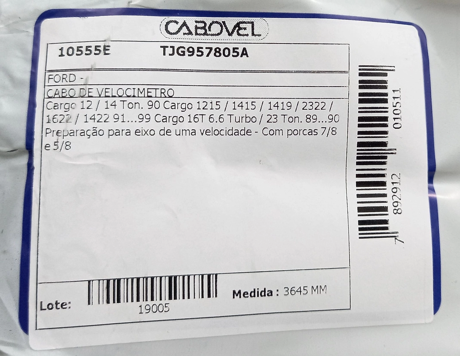 CABO DE VELOCIMETRO FORD CARGO 12/14/16 TON 89/90 - 1215/1415/1419/1422/1622/2322 91/99 - 3645MM
