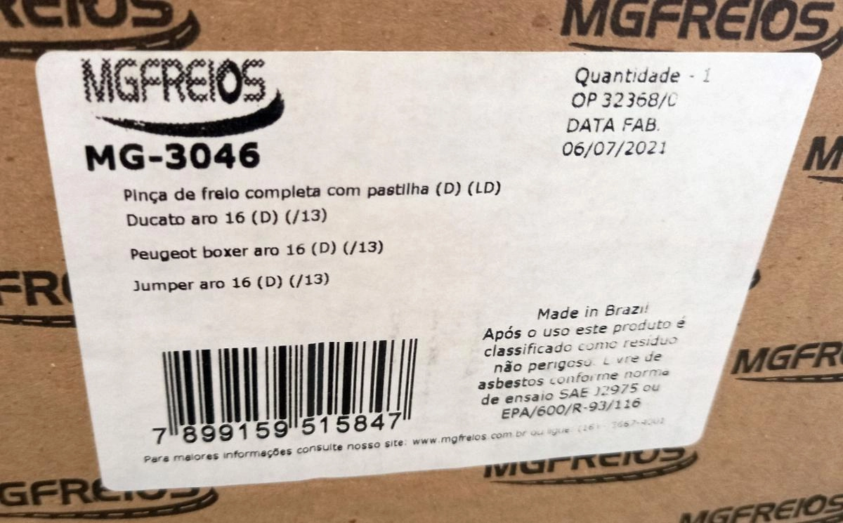 PINÇA FREIO DIANTEIRA DIREITA COMPLETA FIAT DUCATO/PEUGEOT BOXER/ CITROEN JUMPER /13