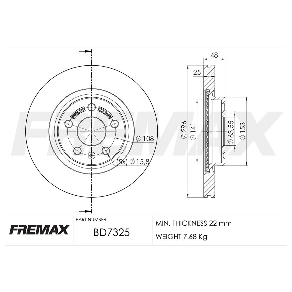 DISCO FREIO DIANTEIRO VENTILADO 296MM VOLVO XC40 1.5/2.0 2018/2022