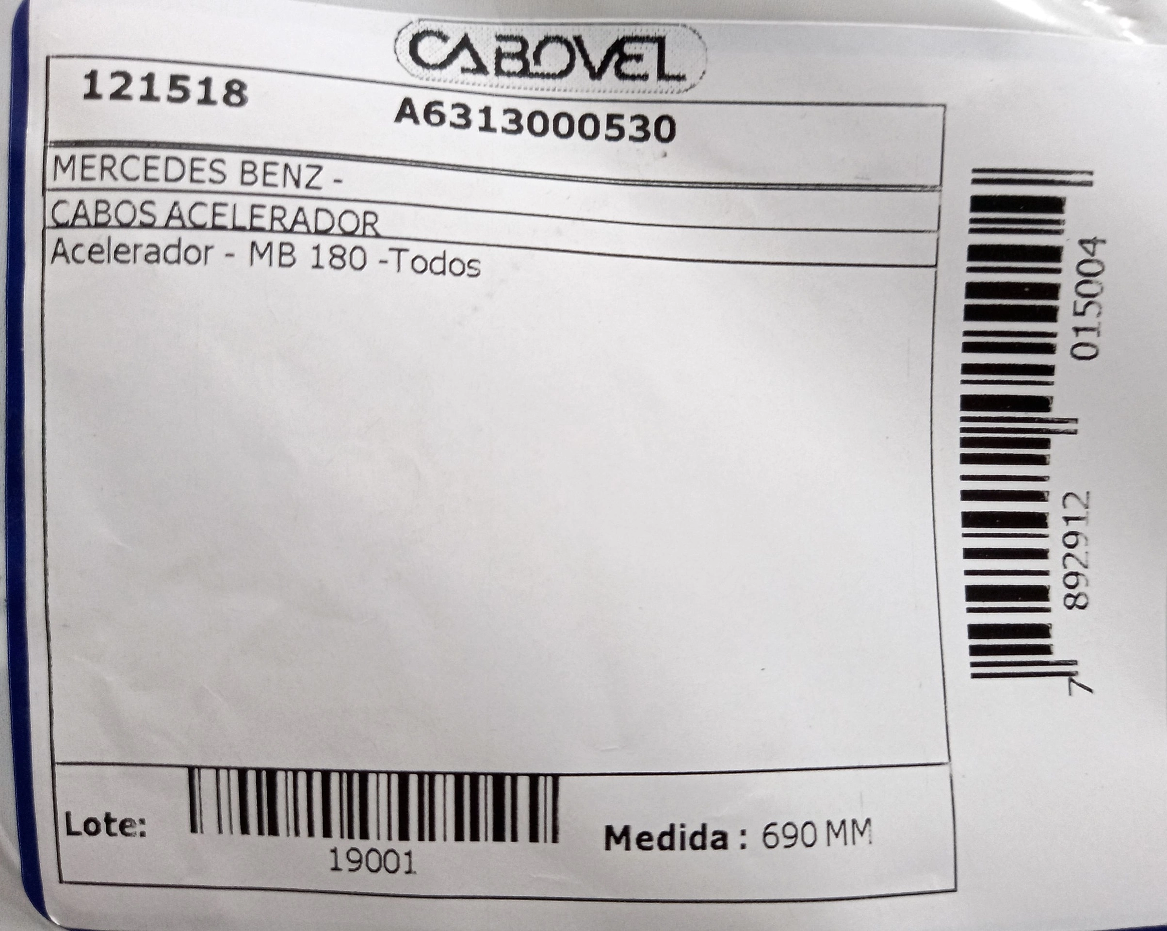 CABO ACELERADOR MB MB 180 - TODOS 690MM