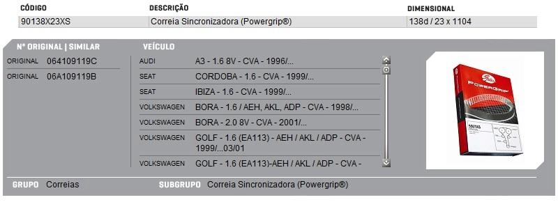 CORREIA COMANDO VW GOLF 1.6/2.0 99/ - BORA/POLO/NEW BEETLE 2.0 98/ - AUDI A3 1.6 96/