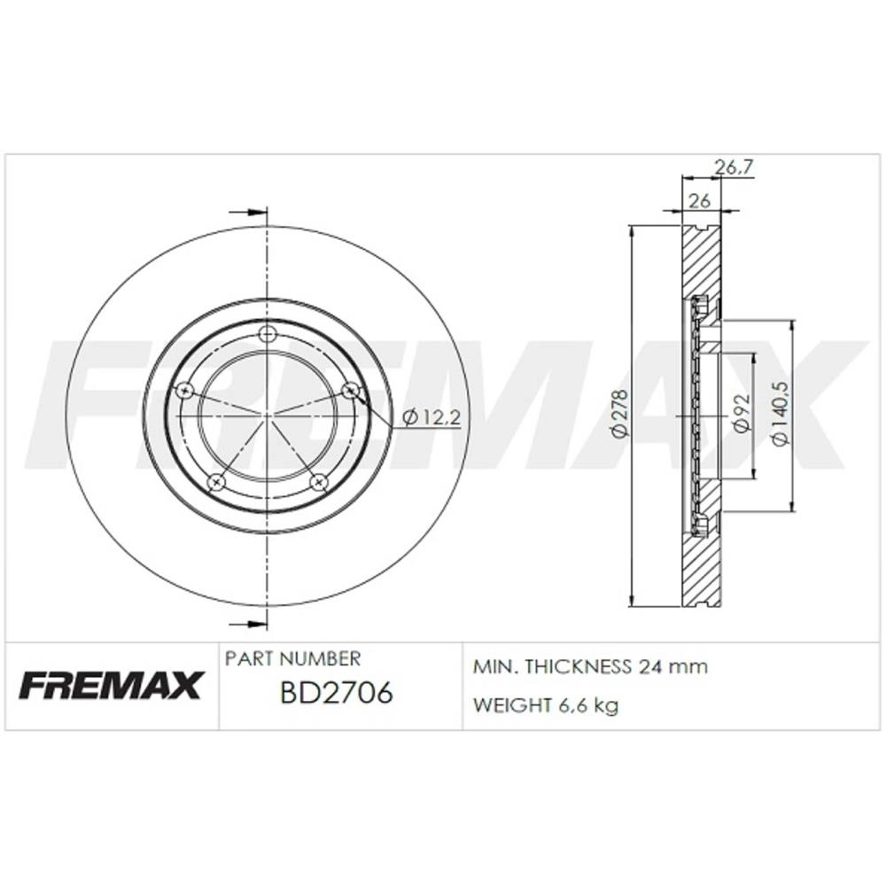 DISCO DE FREIO DIANTEIRO KIA BONGO K2500 2011/2024 - VENTILADO 278MM