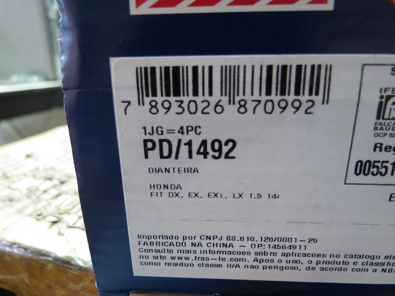 PASTILHA DE FREIO DIANTEIRA HONDA NEW FIT 1.5 16V 14/ - CITY 1.5 16V 14/ - WR-V EX/EXL 1.5 16V 17/