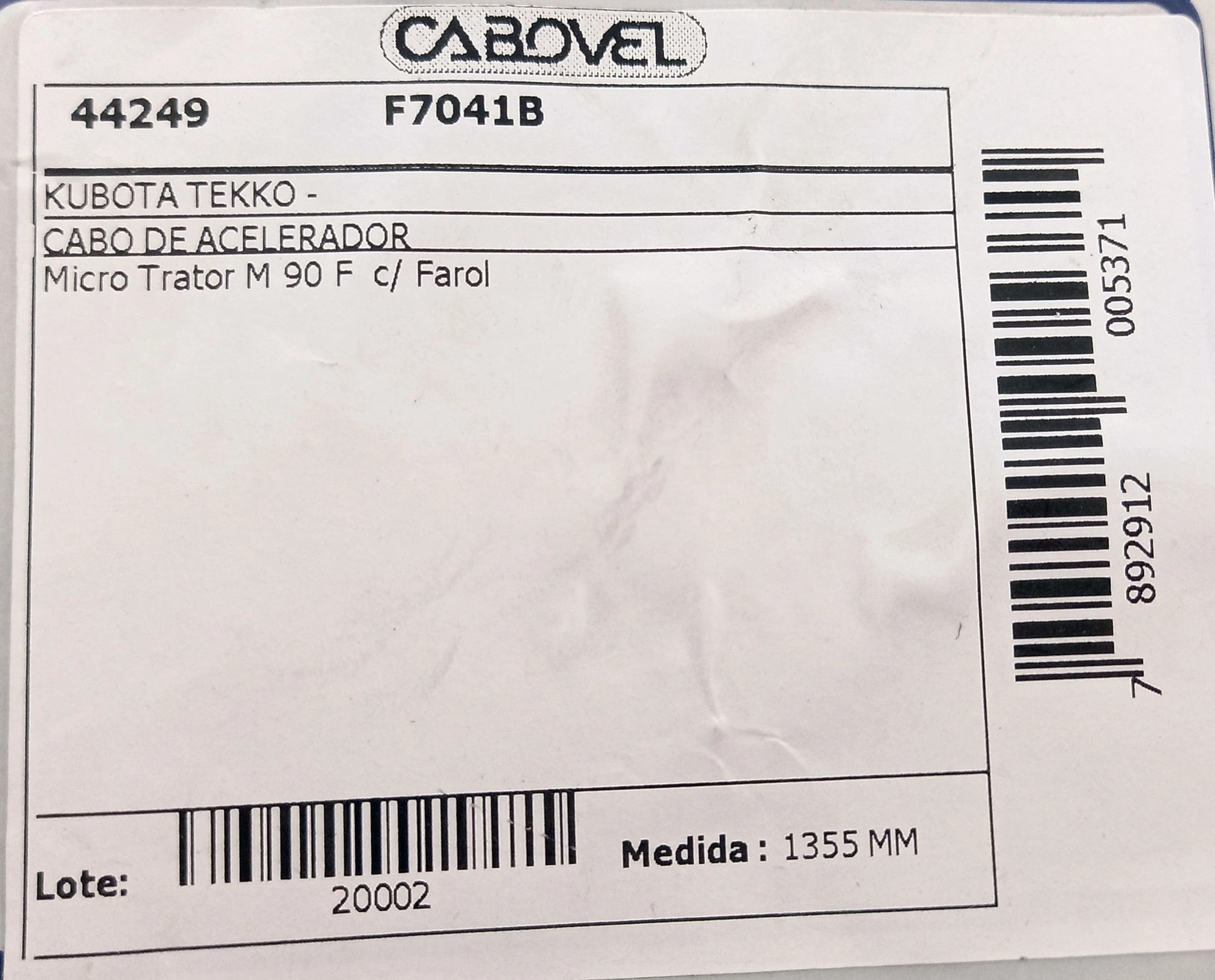 CABO ACELERADOR 1355MM MICRO TRATOR KUBOTTA M 90 F COM FAROL