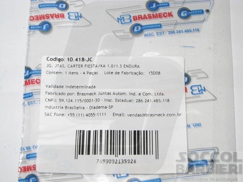 JUNTA CÁRTER MOTOR FORD KA 1.3 1996/1999 - FIESTA 1.3 1988/1995 - COURIER 1.3 1991/ - ENDURA 8V