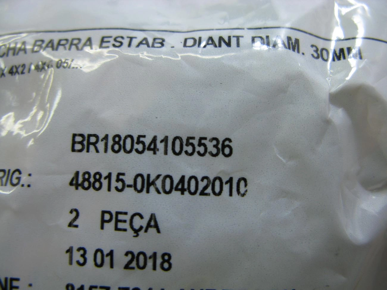 BUCHA DO ESTABILIZADOR DIANTEIO TOYOTA HILUX 2005/2015 4X2/4X4 - FURO 30MM