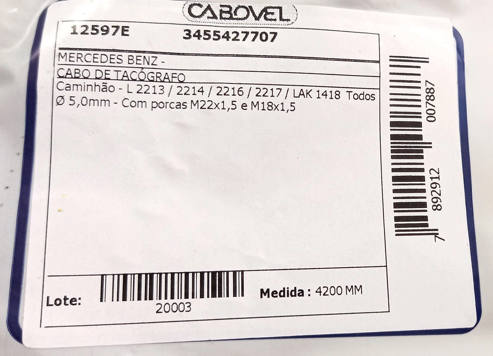 CABO VELOCIMETRO MB L 2213/2214/2216/2217/LAK-1418 - 12597 CABO INT. DE 4.60MM DE DIAM. 4200MM