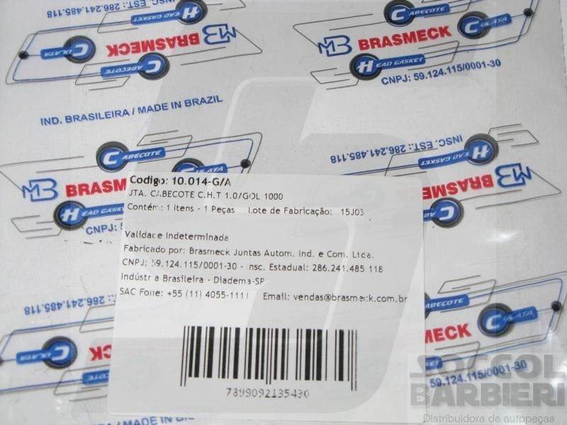 JUNTA CABEÇOTE DE FIBRA FORD ESCORT/CORCEL II/DEL REY  83/  VW GOL 1000 92/96 - MOTOR AE/CHT 1.0/1.3