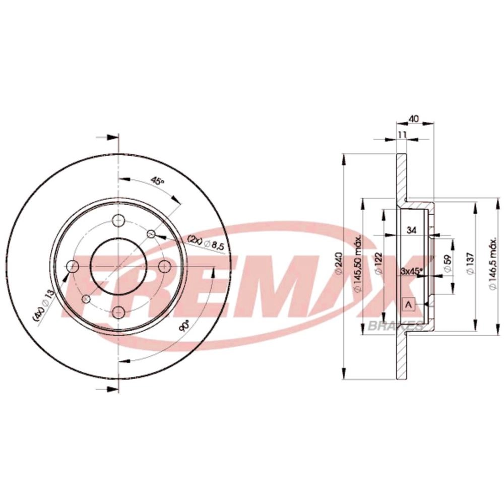 DISCO FREIO TRASEIRO SÓLIDO 240MM FIAT MAREA/WEEKEND 2.0 20V TURBO 2.4 00/ TIPO/TEMPRA SW SOLIDO