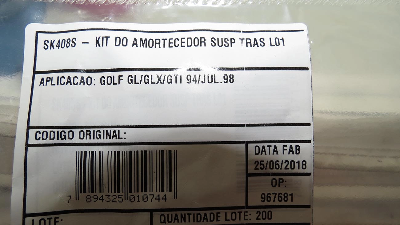 KIT AMORTECEDOR TRASEIRO AUDI A3 98/07 - VW GOLF 94/98 GL/GLX/GTI - BATENTE E COIFA