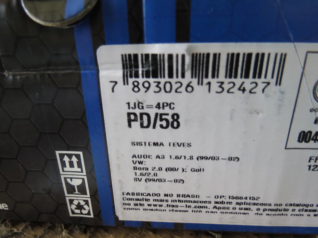 PASTILHA FREIO RODA DIANTEIRA VW GOLF/BORA 99/ UP! 14/ VIRTUS/POLO 17/ GOL/VOYAGE/SAVEIRO