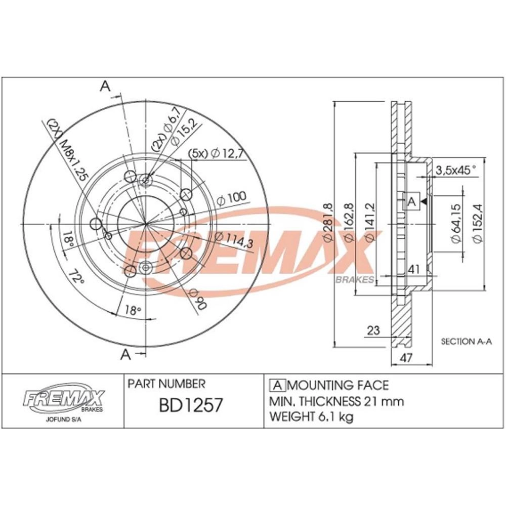 DISCO FREIO DIANTEIRO VENTILADO 281,80MM HONDA ACCORD 2003/2014 CR-V 1999/2006