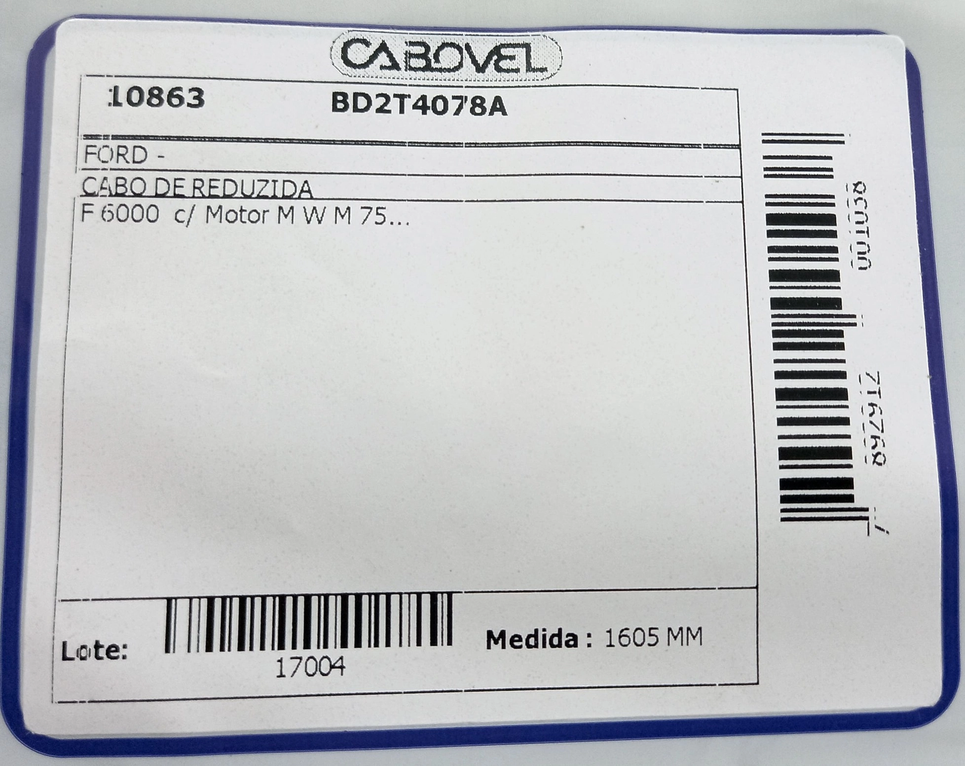 CABO DA REDUZIDA FORD F-6000 1975/ - 1605MM - COM MOTOR MWM