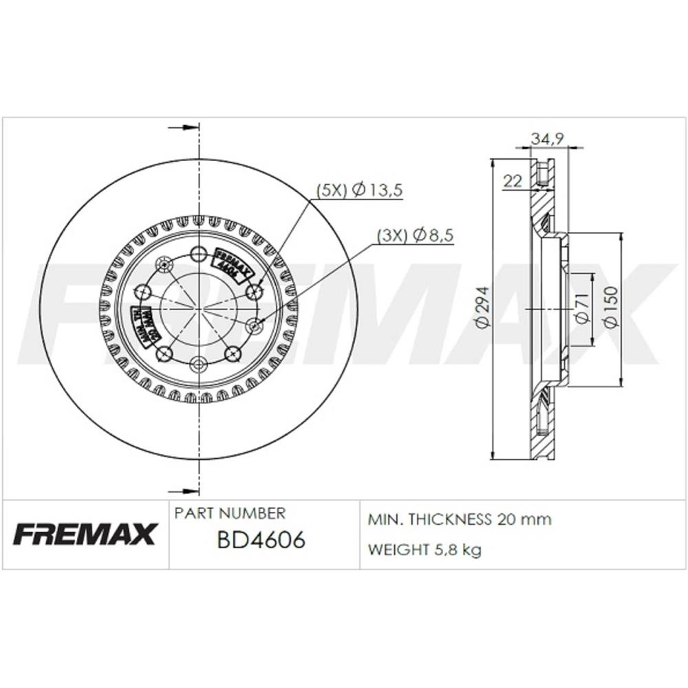 DISCO FREIO TRASEIRO VENTILADO 294MM 5 FUROS CITROEN JUMPY 18/ RENAULT EXPERT FIAT SCUDO