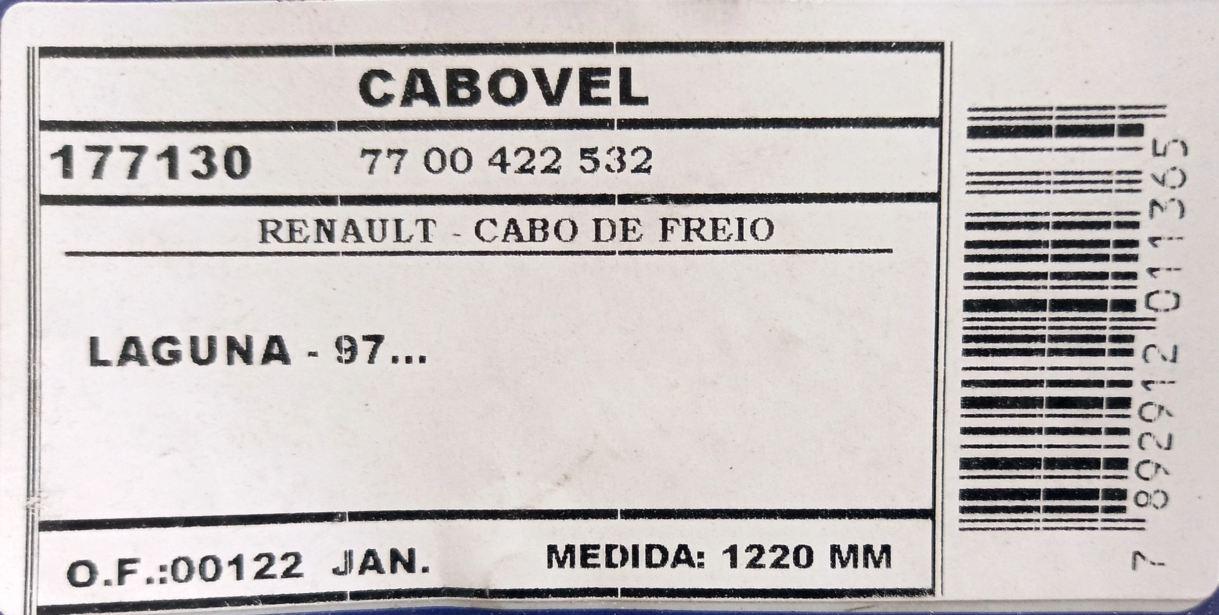 CABO FREIO RENAULT LAGUNA 97/ - TRASEIRO 1220