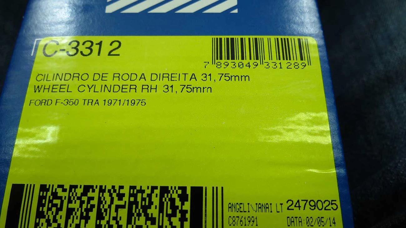 CILINDRO RODA FREIO TRASEIRO LADO DIREITO TRASEIRA DIREITA FORD F-350 71/75 1-1/4 31,750MM