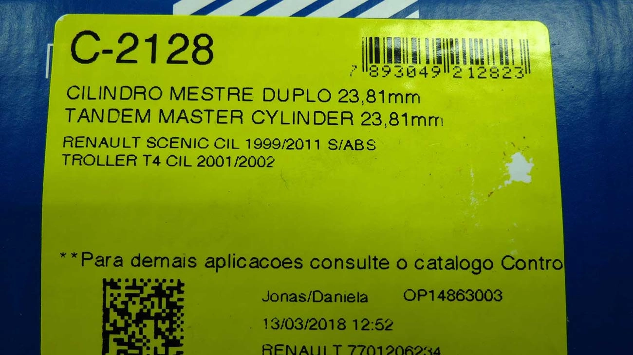 CILINDRO MESTRE FREIO DUPLO 23.81MM SEM ABS RENAULT SCENIC1.6 16V K4M/2.0 8V F3R F4R TROLLER T4 01/02