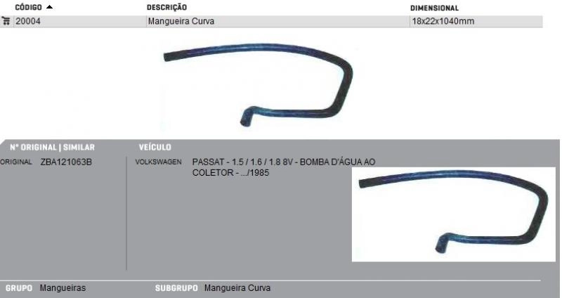 MANGUEIRA BOMBA ÁGUA AO COLETOR ADMISSÃO VW PASSAT/GOL/VOYAGE /85 A AGUA
