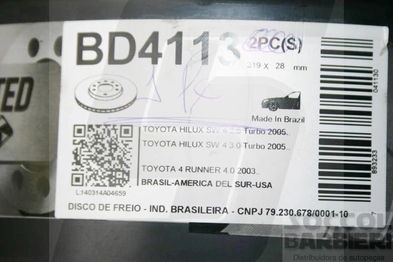 DISCO FREIO DIANTEIRO SEM CUBO VENTILADO 318,50MM 6 FUROS TOYOTA HILUX SW4 2.5/3.0 TURBO 2005/