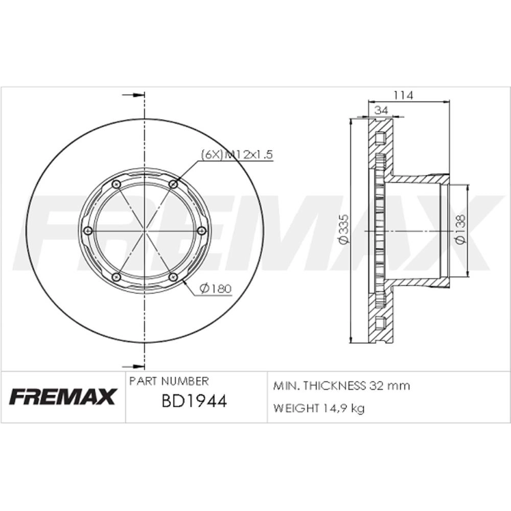 DISCO FREIO DIANTEIRO VENTILADO 335MM MB ACCELO 815/1016 4X2 11/16 915C 02/12 1316 6X2 15/