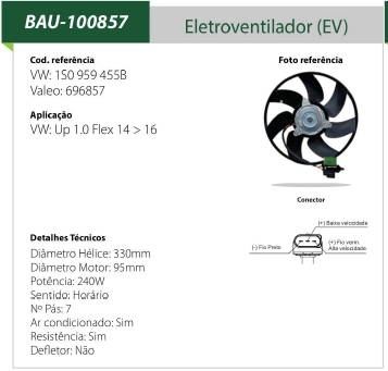 ELETROVENTILADOR VW UP! 1.0 2014/2016 - COM AR CONDIONADO E RESISTÊNCIA