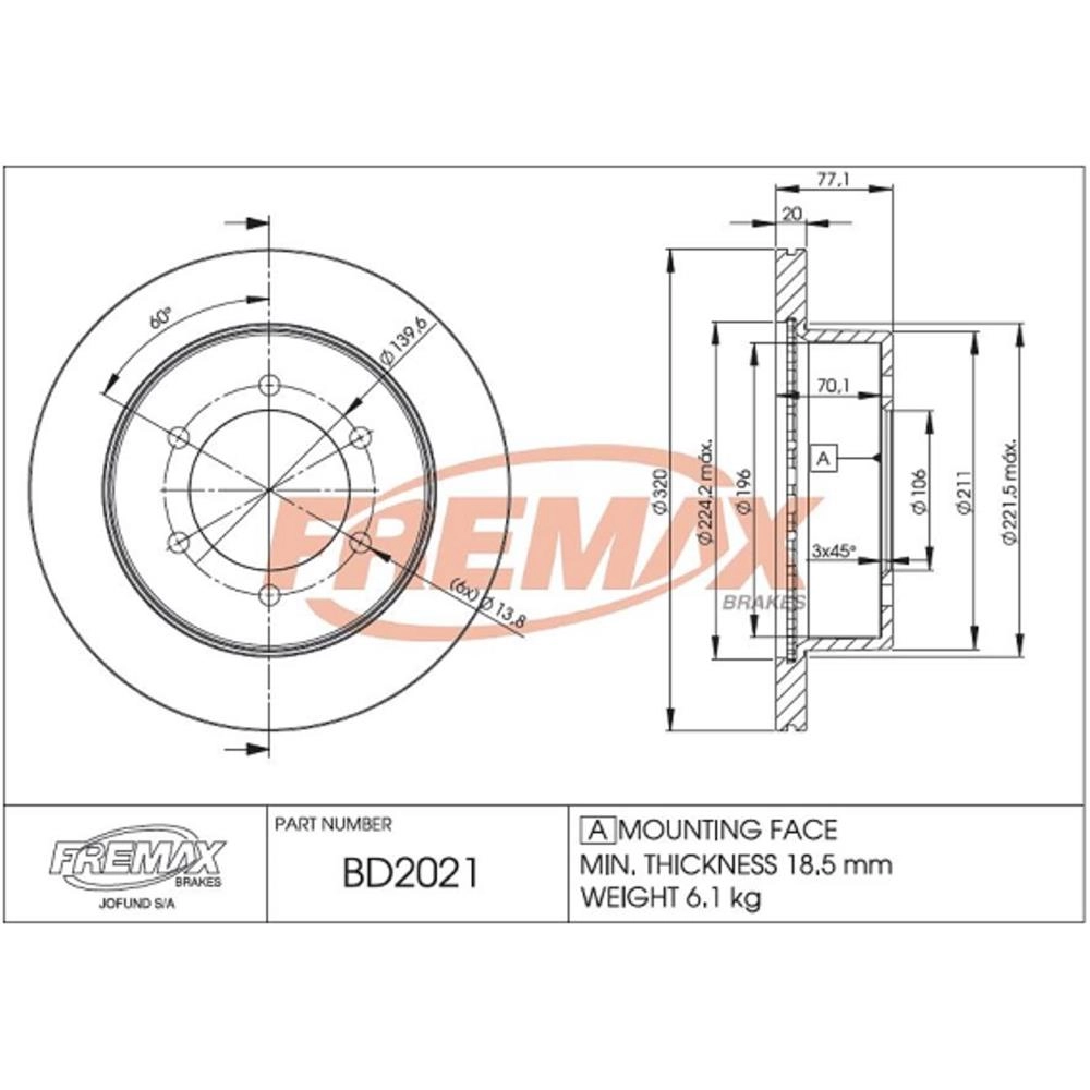 DISCO FREIO DIANTEIRO VENTILADO 320MM TOYOTA BANDEIRANTE 95/