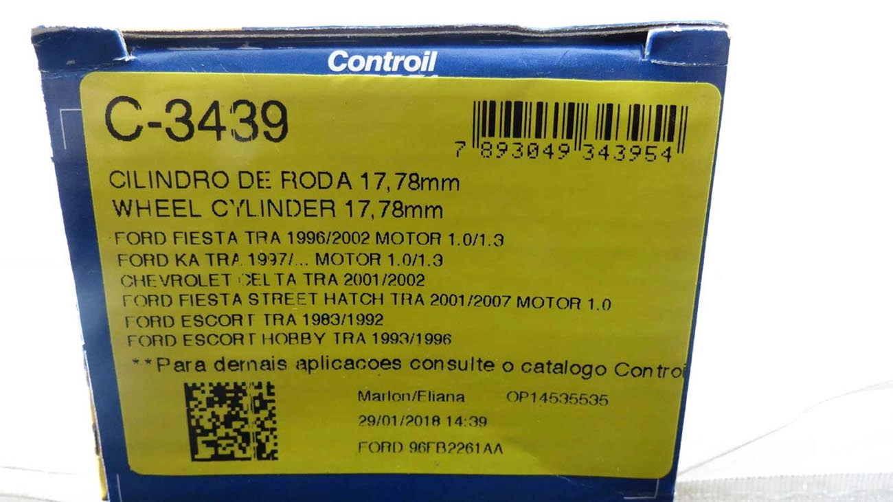 CILINDRO RODA FREIO TRASEIRO LADO DIREITO/ESQUERDO TRASEIRA FORD FIESTA/KA 1.0/1.3 96/ ESCORT 84/92 HOBBY GM CELTA 00/02 17.78MM