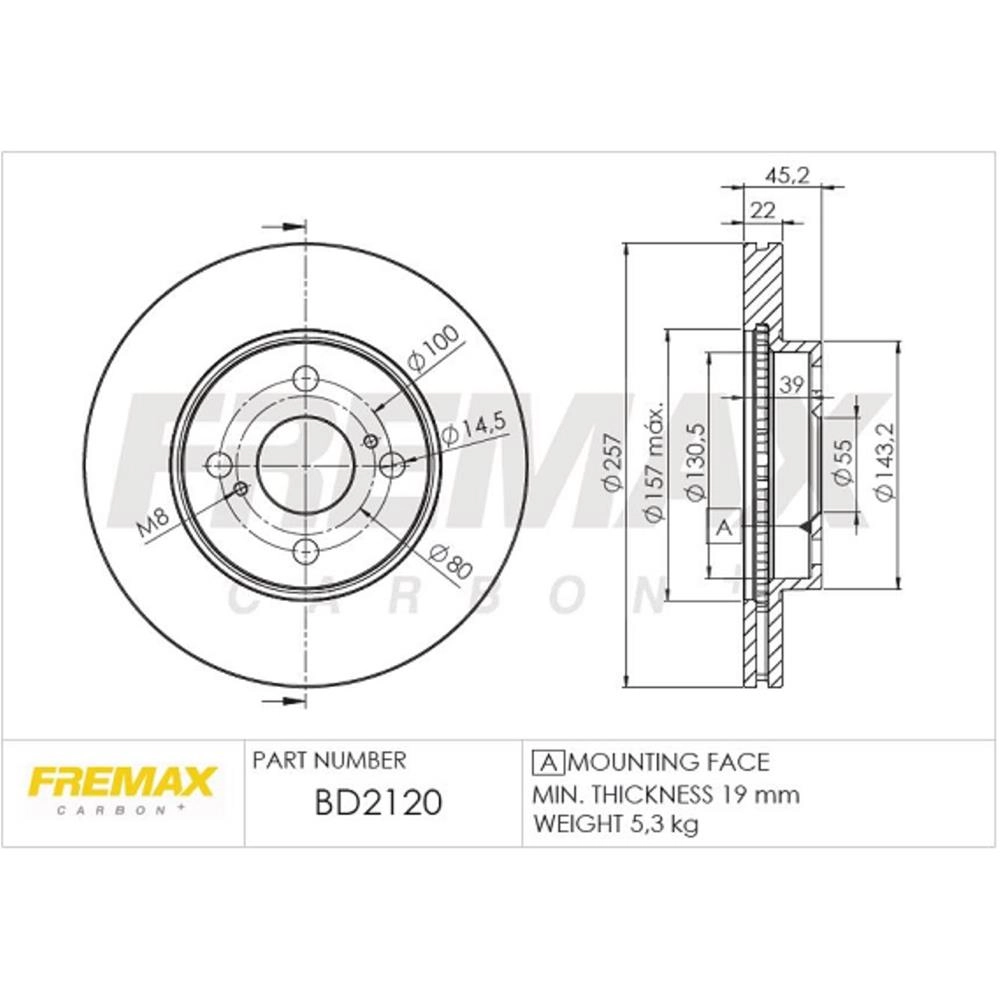 DISCO FREIO DIANTEIRO VENTILADO 257MM 4 FUROS TOYOTA ETIOS 1.3/1.5 2013/ YARIS 2018/