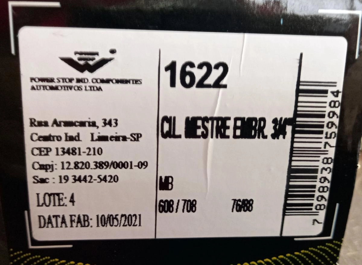 CILINDRO MESTRE EMBREAGEM MB 608/708 76/88 - 19,05MM - 3/4