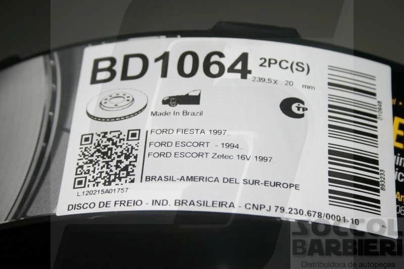 DISCO FREIO DIANTEIRO VENTILADO 239.5MM FORD ESCORT/VERONA 93/96 VW LOGUS/POINTER
