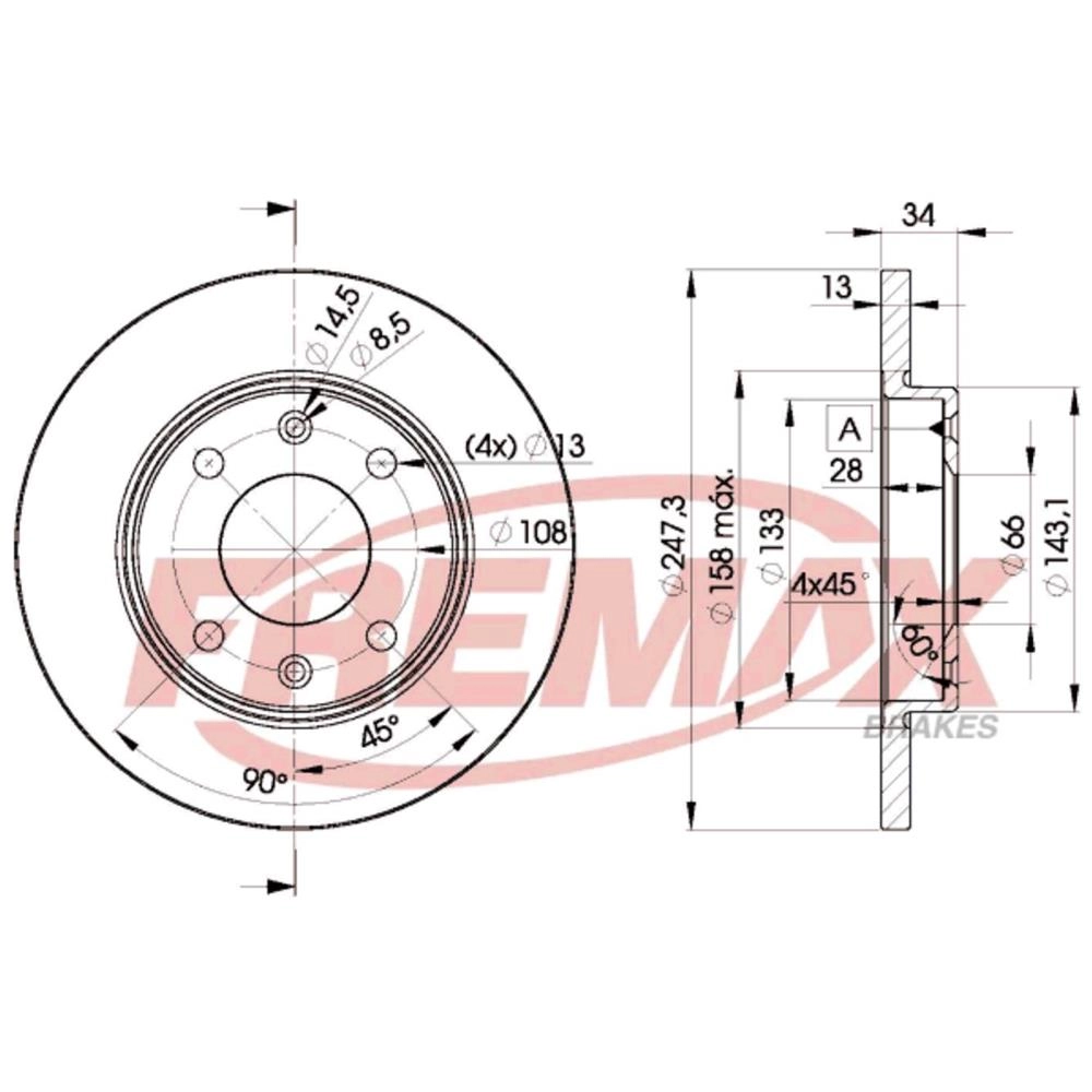 DISCO FREIO DIANTEIRO SÓLIDO 247MM 4 FUROS XSARA 97/05 PEUGEOT 206 1.0 8/16V 00/ 206/207 04/ SOLIDO