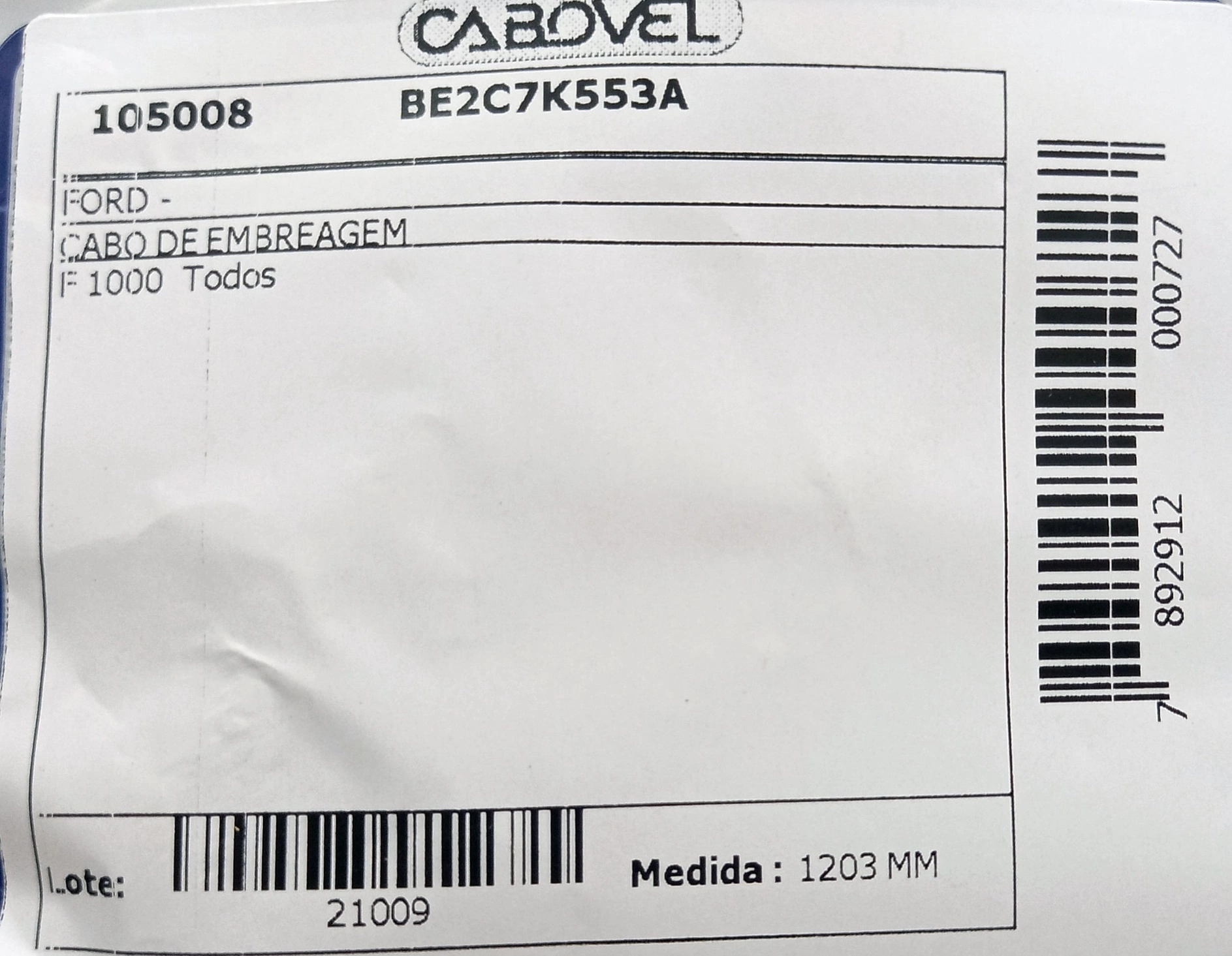 CABO EMBREAGEM 1203MM FORD F-1000 TODOS