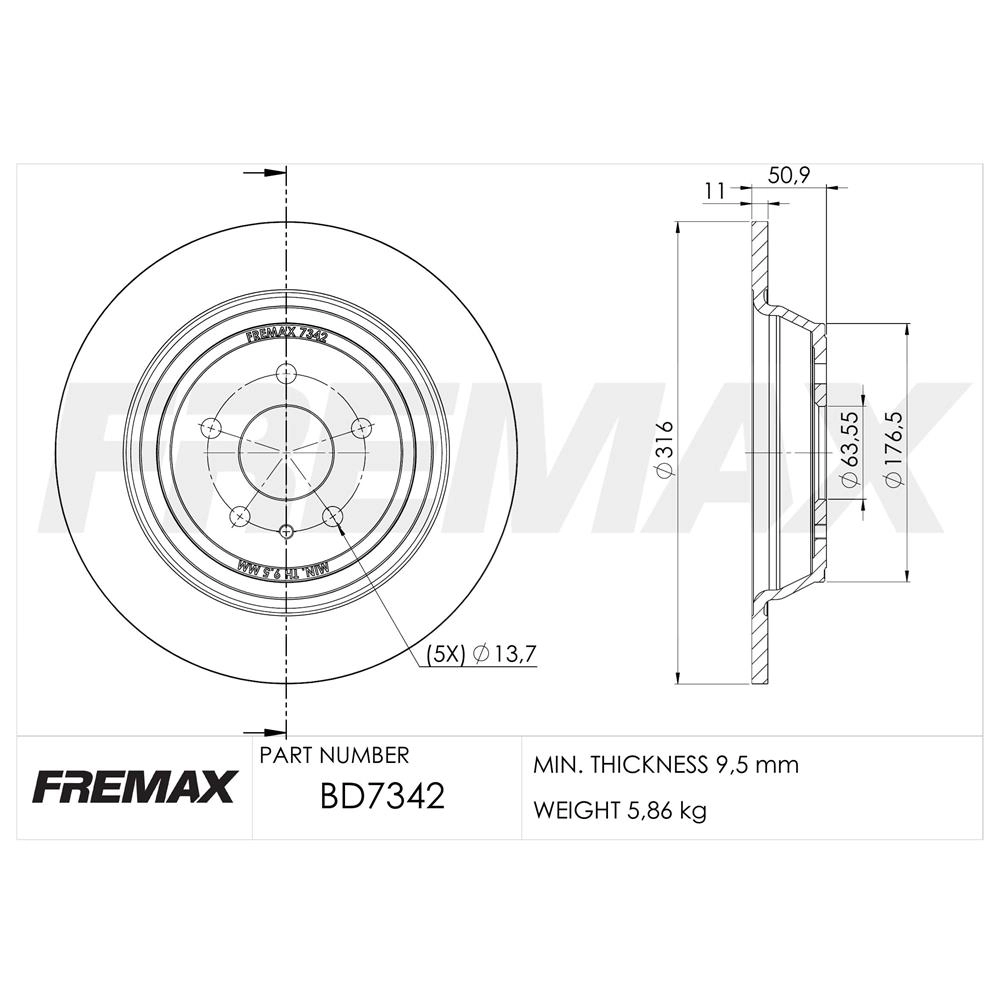 DISCO FREIO TRASEIRO SÓLIDO 316MM FORD FUSION HYBRID 2.0 CVT 16/21 LINCOLN MKZ 14/16