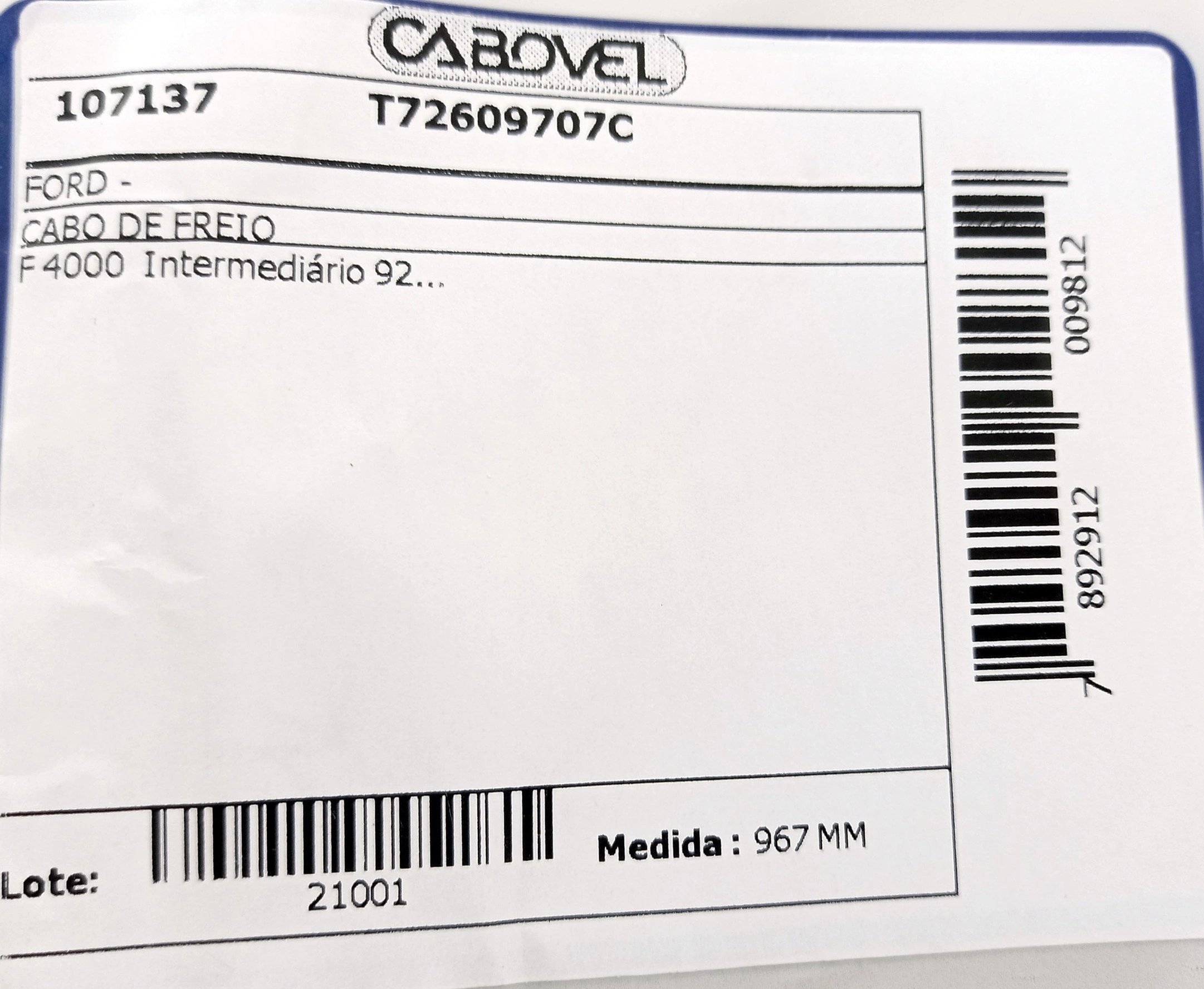 CABO FREIO FORD F-4000 - INTERMEDIARIO 92/ 967MM