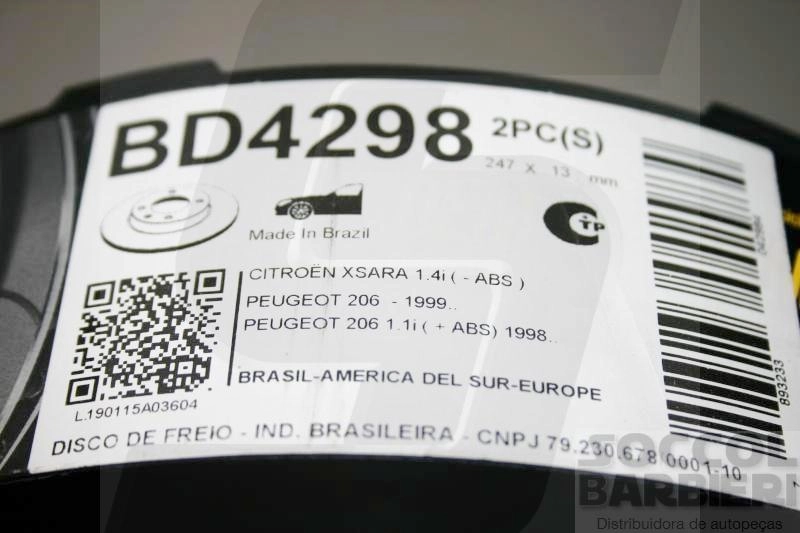 DISCO FREIO DIANTEIRO SÓLIDO 247MM 4 FUROS XSARA 97/05 PEUGEOT 206 1.0 8/16V 00/ 206/207 04/ SOLIDO