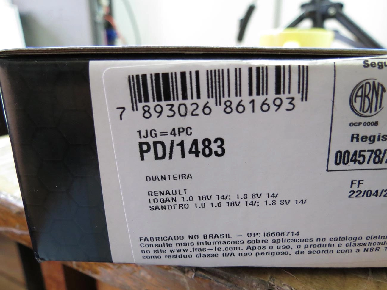 PASTILHA FREIO RODA DIANTEIRA RENAULT NOVO LOGAN/SANDERO/STEPWAY 2013/