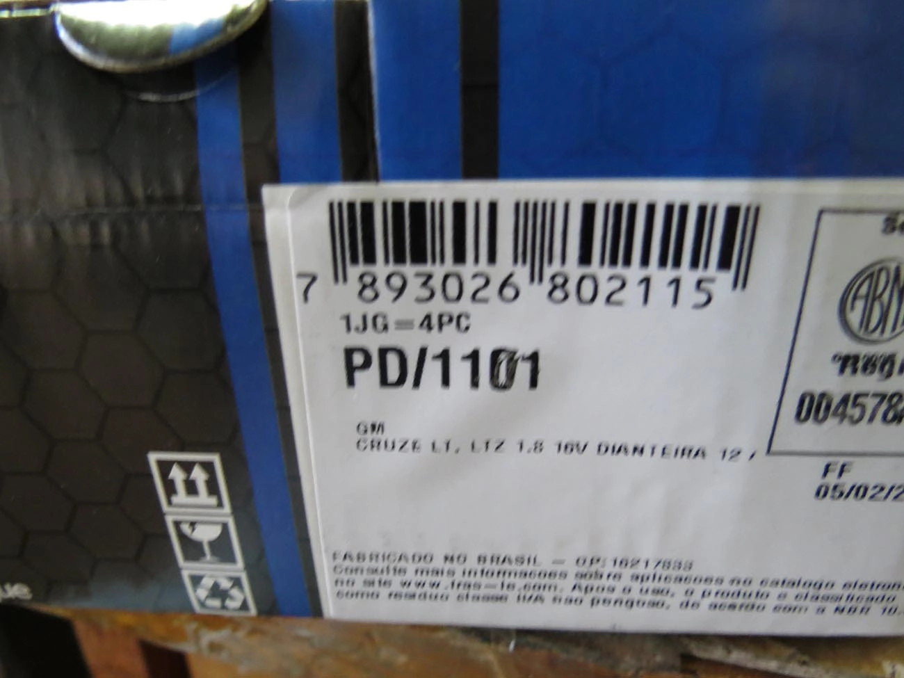 PASTILHA DE FREIO DIANTEIRA GM CRUZE/CRUZE SPORT LT/LTZ 1.8 2011/2016
