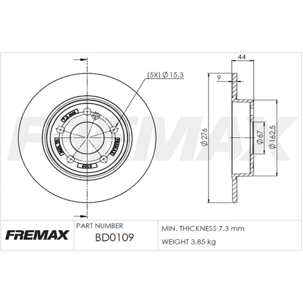 DISCO FREIO TRASEIRO SÓLIDO 276MM MB CLASSE A 2013/2019 B 2012/2018 SOLIDO