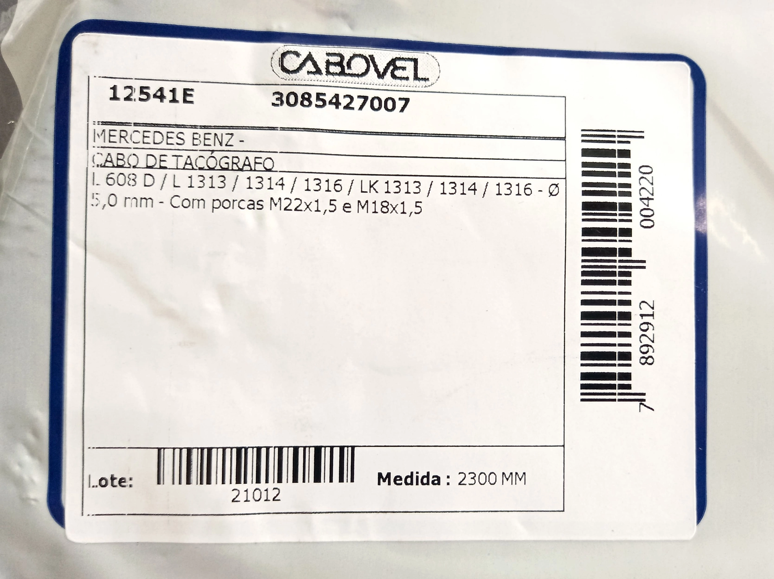 CABO VELOCIMETRO MB L 608 D/L 1313/1314/1316/LK 1313/1314/1316 DIAMETRO 4.60 2300MM