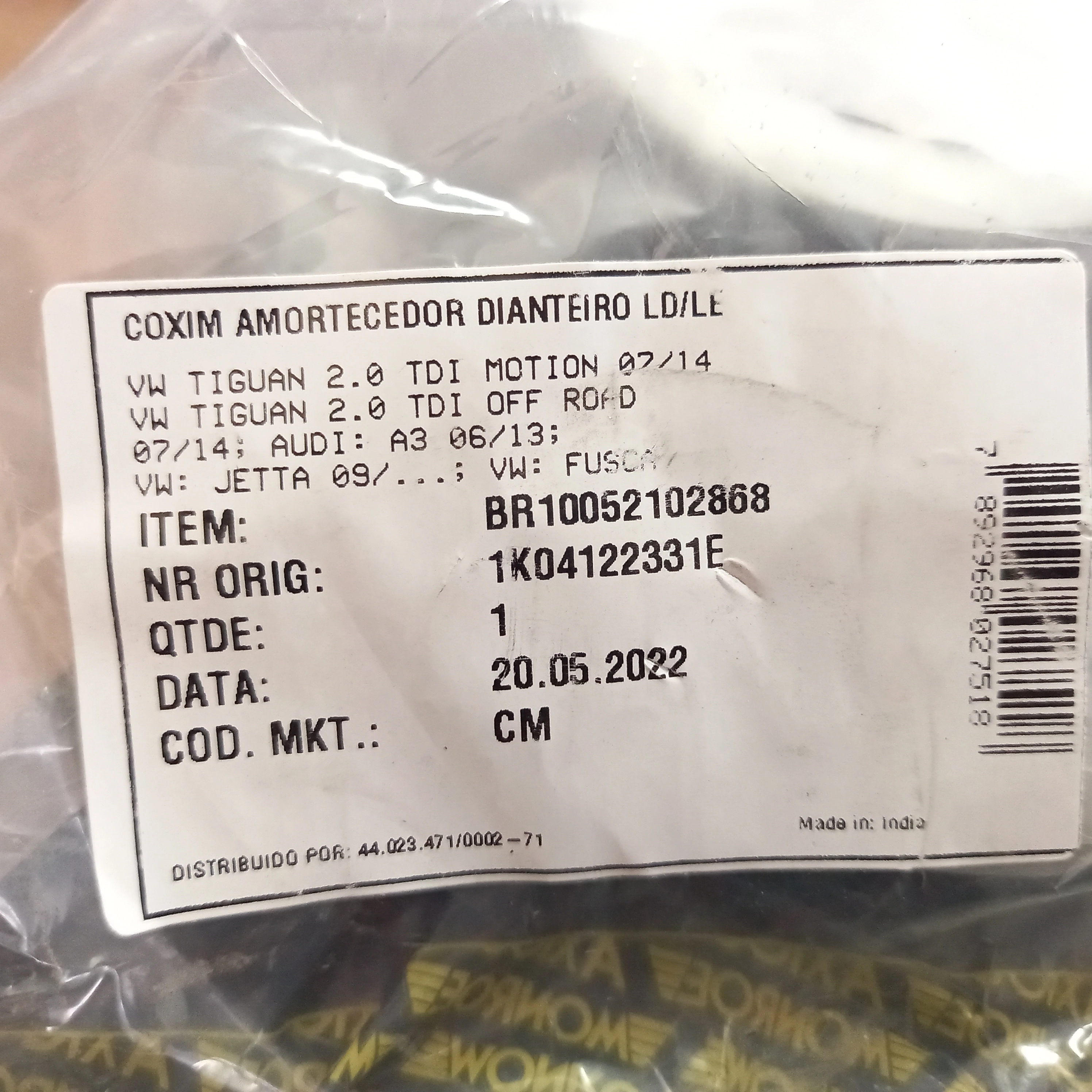 COXIM AMORTECEDOR DIANTEIRO SEM ROLAMENTO VW TIGUAN 07/14 - JETTA 09/ - FUSCA 13/16 -  AUDI A3 06/13
