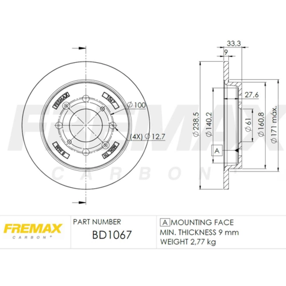 DISCO FREIO TRASEIRO SÓLIDO 238,50MM HONDA NEW FIT 1.5 2009/ CITY 2009/2014