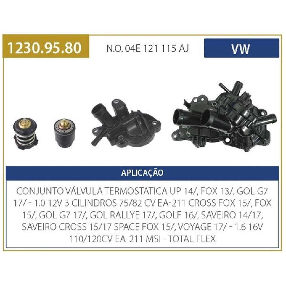 VALVULA TERMOSTATICA VW FOX/GOL 14/18 POLO 17/20 SAVEIRO 15/16 UP 14/18 VIRTUS 17/21 1.0/ COMPLETA