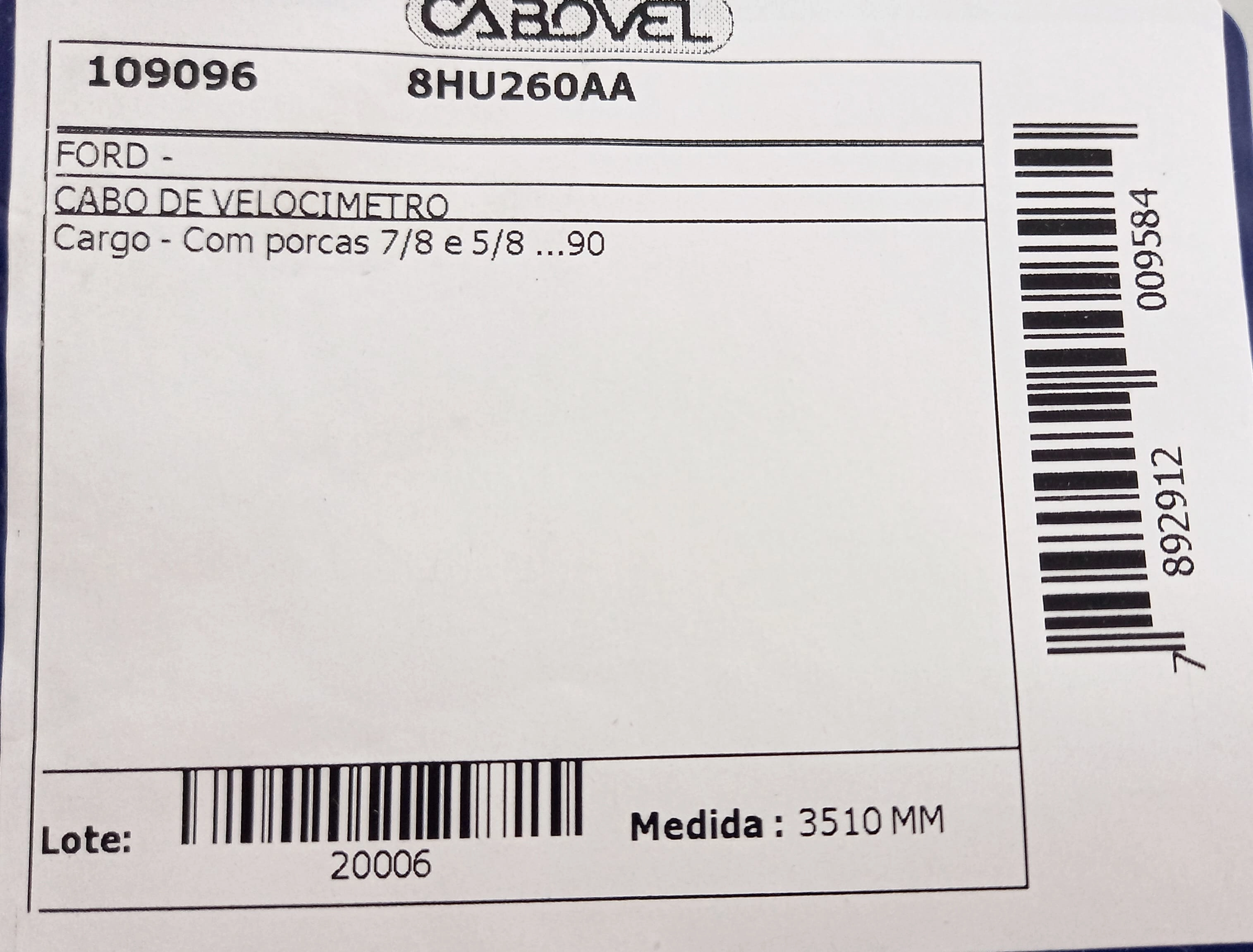 CABO VELOCIMETRO FORD CARGO /90 3510MM