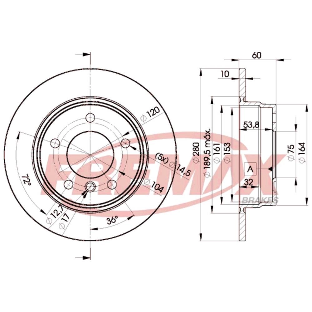 DISCO FREIO TRASEIRO SÓLIDO 280MM BMW SERIE 3 316/318/320/323/325/328/Z4 SOLIDO